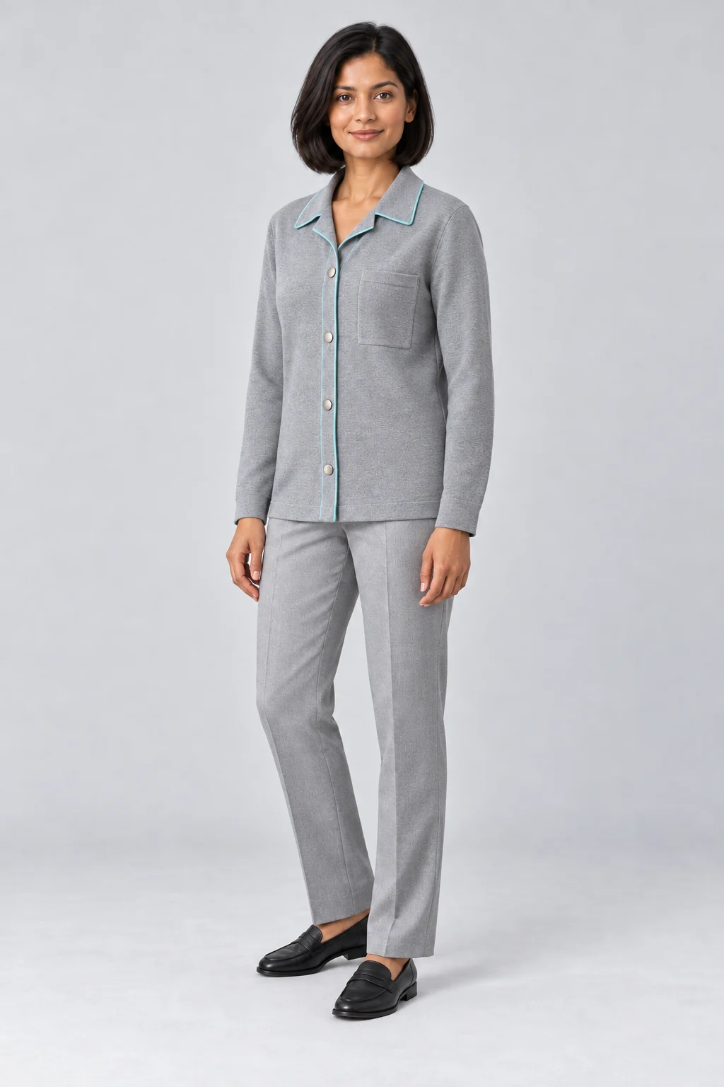 Dreiviertelansicht: Aschgraues Overshirt